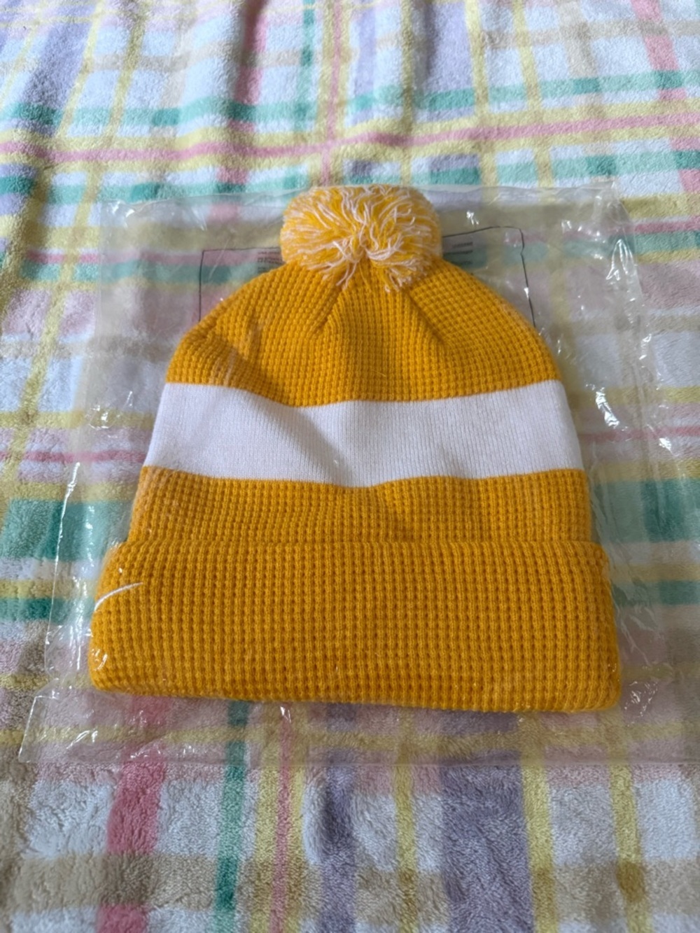 Adult Yellow and White Pom Beanie - Nike
